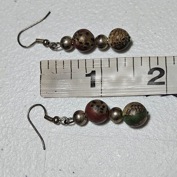 Handcrafted Boho Brown Red Gold Beaded Dangle Earrings Fashion Jewelry Women - Picture 4 of 4